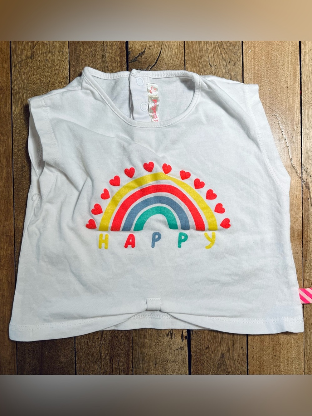 BILLIEBLUSH  White Sleevless Crop Tee with Rainbow Happy Logo